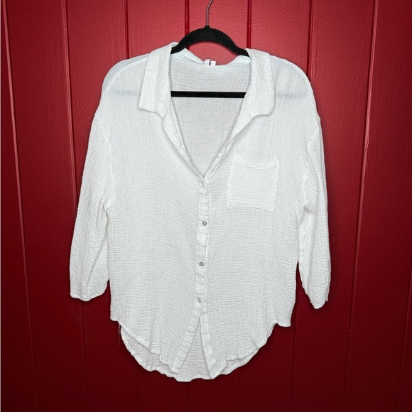 Tahiti White Textured Button-Up Shirt Women’s XL - Picture 3 of 8